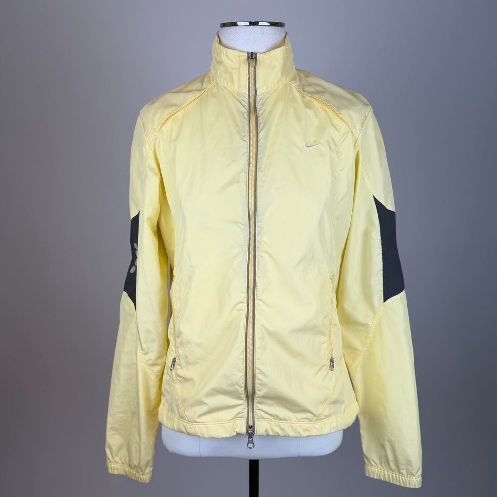 Nike Yellow Zip Up Windbreaker Running Jacket Womens Medium Lightweight Gorpcore